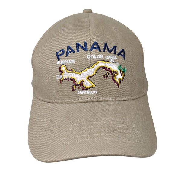 Panama Map Strapback Hat Tan One Size Adjustable Embroidered 6 Panel Unicrese - Picture 1 of 8